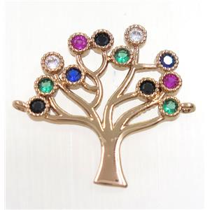 copper tree of life connector paved zircon, rose gold, approx 22x24mm [FDZN3936]