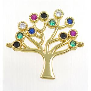 copper Tree Of Life connector paved zircon, gold plated, approx 22x24mm [FDZN3937]