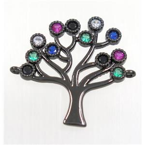 copper tree of life connector paved zircon, black plated, approx 22x24mm [FDZN3938]
