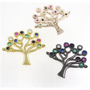 copper tree of life connector paved zircon, mix color, approx 22x24mm [FDZN3939]