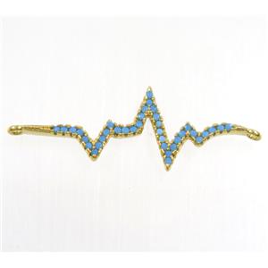 copper cardiogram connector paved zircon, gold plated, turq, approx 12x30mm [FDZN3942]