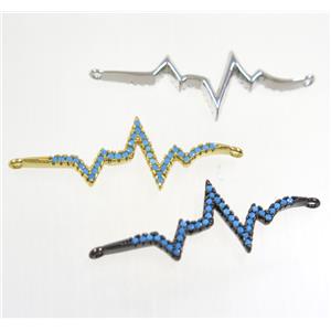 Copper Heartbeat Cardiogram Connector Pave Turq Zircon Pulse Mixed, approx 12x30mm [FDZN3944]