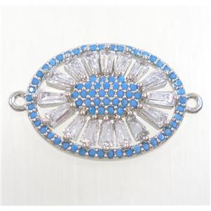 copper sunflower connector paved zircon, turq, platinum plated, approx 15x20mm [FDZN3950]