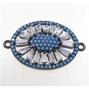 copper sunflower connector paved zircon, turq, black plated, approx 15x20mm [FDZN3952]