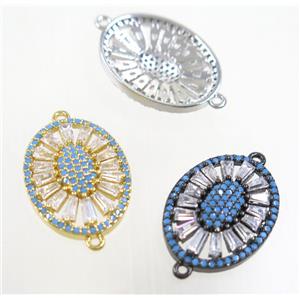 copper sunflower connector paved zircon, turq, mix color, approx 15x20mm [FDZN3953]