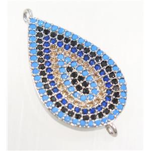 copper teardrop connector paved zircon, platinum plated, approx 15x23mm [FDZN3955]
