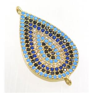 copper teardrop connector paved zircon, gold plated, approx 15x23mm [FDZN3956]