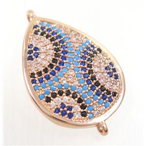 copper teardrop connector paved zircon, rose gold, approx 19x24mm [FDZN3959]