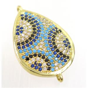 copper teardrop connector paved zircon, gold plated, approx 19x24mm [FDZN3961]