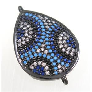 copper teardrop connector paved zircon, black plated, approx 19x24mm [FDZN3962]