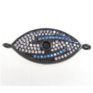 copper oval connector paved zircon with evil eye, black plated, approx 13x24mm [FDZN3972]