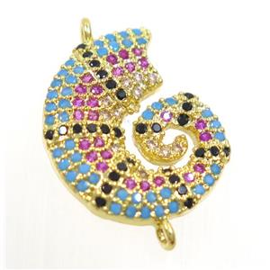 copper snail connector paved zircon, gold plated, approx 16x19mm [FDZN3976]