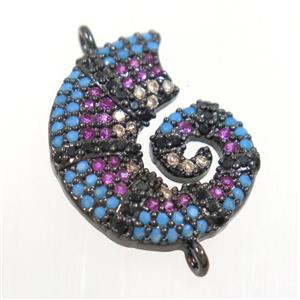 copper snail connector paved zircon, black plated, approx 16x19mm [FDZN3977]
