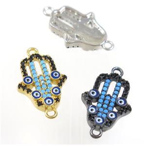 copper hamsahand connector paved zircon with evil eye, mix color, approx 14x18mm [FDZN3982]