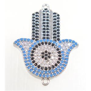 copper hamsahand connector paved zircon, platinum plated, approx 21x25mm [FDZN3984]
