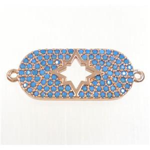 copper northstar connector paved zircon, turq, rose gold, approx 10x20mm [FDZN3988]