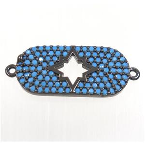copper northstar connector paved zircon, turq, black plated, approx 10x20mm [FDZN3990]