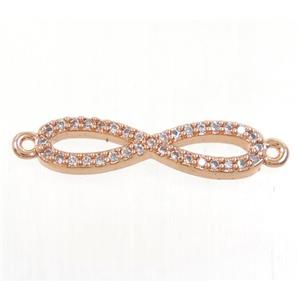 copper infinity connector paved zircon, rose gold, approx 5x20mm [FDZN3997]