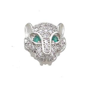 copper leopardhead beads paved zircon, platinum plated, approx 11x11mm [FDZN400]