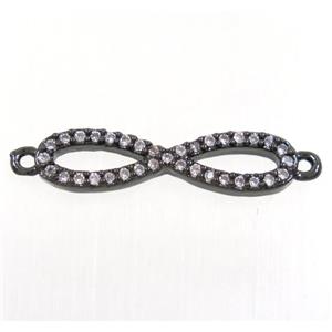 copper infinity connector paved zircon, black plated, approx 5x20mm [FDZN4000]