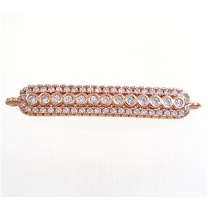 copper stick connector paved zircon, rose gold, approx 5x28mm [FDZN4002]