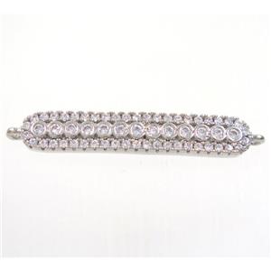 copper stick connector paved zircon, platinum plated, approx 5x28mm [FDZN4003]
