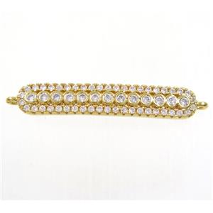 copper stick connector paved zircon, gold plated, approx 5x28mm [FDZN4004]