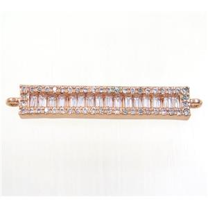 copper stick connector paved zircon, rose gold, approx 5.5x29mm [FDZN4007]