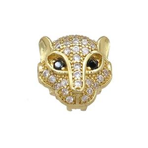 copper leopardhead beads paved zircon, gold plated, approx 11x11mm [FDZN401]