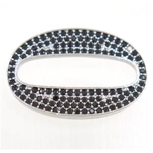 copper oval connector paved black zircon, platinum plated, approx 18x25mm [FDZN4013]