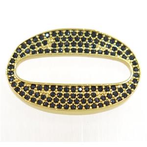 copper oval connector paved black zircon, gold plated, approx 18x25mm [FDZN4014]