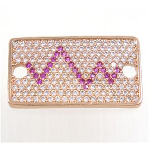 copper rectangle connector paved zircon, pulse, rose gold, approx 15x25mm [FDZN4017]