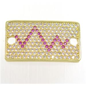 copper rectangle connector paved zircon, pulse, gold plated, approx 15x25mm [FDZN4019]