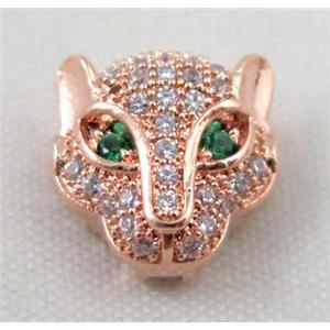 copper leopardhead beads paved zircon, rose gold, approx 11x11mm [FDZN402]