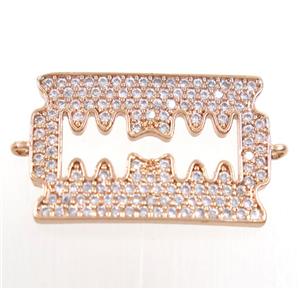 copper rectangle connector paved zircon, rose gold, approx 15x22mm [FDZN4022]