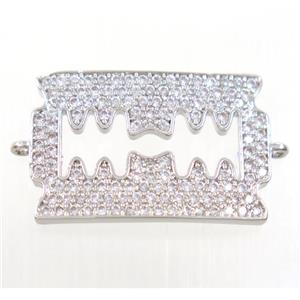 copper rectangle connector paved zircon, platinum plated, approx 15x22mm [FDZN4023]