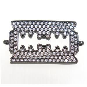 copper rectangle connector paved zircon, black plated, approx 15x22mm [FDZN4025]