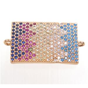 copper rectangle connector paved zircon, rose gold, approx 15x21mm [FDZN4027]