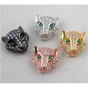copper leopardhead beads paved zircon, mixed color, approx 11x11mm [FDZN403]