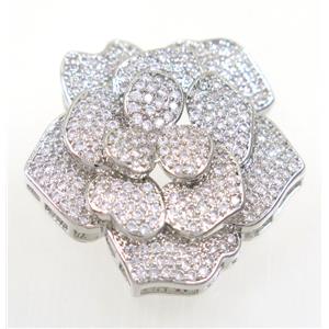 copper flower beads paved zircon, platinum plated, approx 33x35mm [FDZN4038]