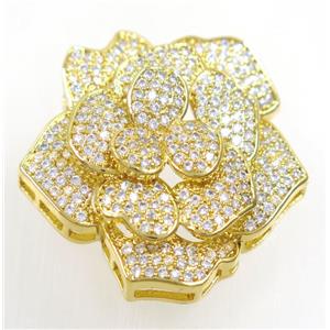 copper flower beads paved zircon, gold plated, approx 33x35mm [FDZN4039]