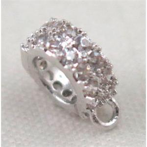 copper hanger bail pave zircon, platinum plated, approx 7mm dia, 4mm hole [FDZN404]