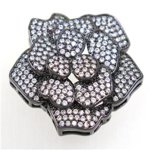 copper flower beads paved zircon, black plated, approx 33x35mm [FDZN4040]