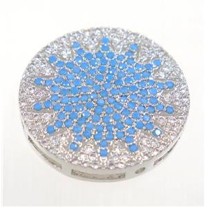 copper sun beads paved zircon, platinum plated, approx 20mm dia [FDZN4043]