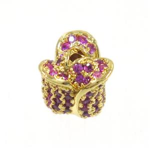 copper flower bead paved zircon, gold plated, approx 7x8mm [FDZN4049]