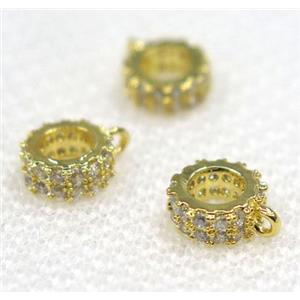 copper hanger bail pave zircon, gold plated, approx 7mm dia, 4mm hole [FDZN405]