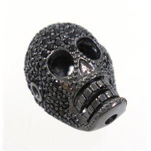 copper skull beads paved zircon, black plated, approx 12x17mm [FDZN4058]