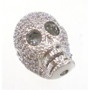 copper skull beads paved zircon, platinum plated, approx 12x17mm [FDZN4060]