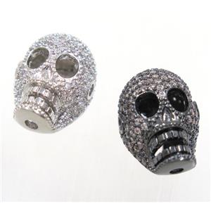 copper skull beads paved zircon, mix color, approx 12x17mm [FDZN4062]