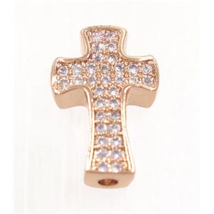 copper cross beads paved zircon, rose gold, approx 9x14mm [FDZN4068]